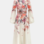 Serenella – Belted Floral Balloon Sleeve Long Dress