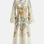 Serenella – Belted Floral Balloon Sleeve Long Dress