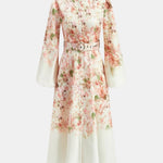 Serenella – Belted Floral Balloon Sleeve Long Dress