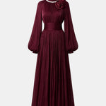 Shanessa – Rosette Pearl Collar Long Dress