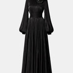 Shanessa – Rosette Pearl Collar Long Dress