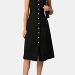 Thaleia – Sleeveless V-Neck Tunic Midi Dress in Black