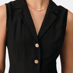 Thaleia – Sleeveless V-Neck Tunic Midi Dress in Black