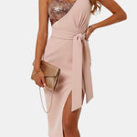 Theora – One-Shoulder Sequin Midi Dress