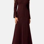 Tressia – Embellished V-Neck Long Dress in Burgundy