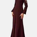 Tressia – Embellished V-Neck Long Dress in Burgundy