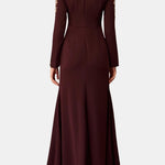 Tressia – Embellished V-Neck Long Dress in Burgundy
