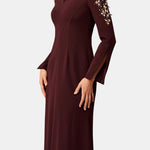 Tressia – Embellished V-Neck Long Dress in Burgundy