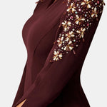 Tressia – Embellished V-Neck Long Dress in Burgundy