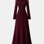 Tressia – Embellished V-Neck Long Dress in Burgundy