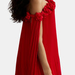 Tryphena – Off-Shoulder Rosette Long Dress in Red