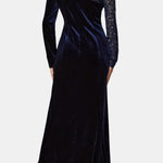Winnie – Crystal Embellished Velvet Long Dress in Dark Blue