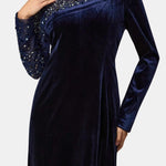Winnie – Crystal Embellished Velvet Long Dress in Dark Blue