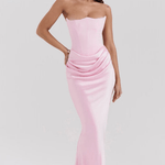 Zefyra – Elegant Draped Strapless Maxi Dress