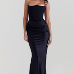 Zefyra – Elegant Draped Strapless Maxi Dress