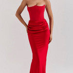 Zefyra – Elegant Draped Strapless Maxi Dress