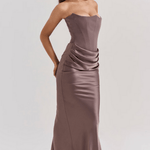 Zefyra – Elegant Draped Strapless Maxi Dress