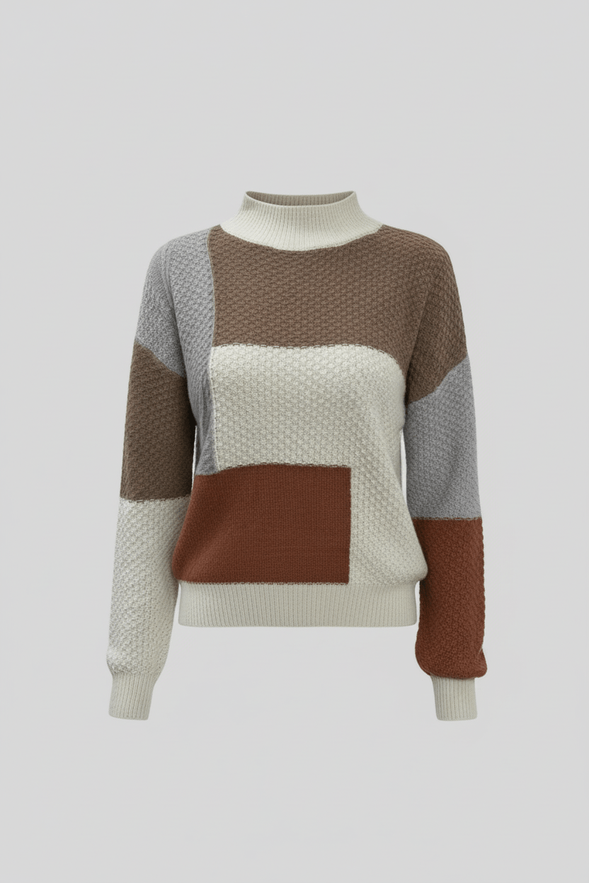 Ailani – Women’s Relaxed Fit Textured Patchwork Knit Sweatshirt