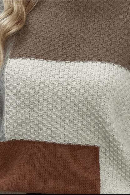 Ailani – Women’s Relaxed Fit Textured Patchwork Knit Sweatshirt