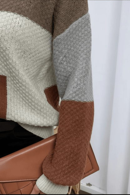 Ailani – Women’s Relaxed Fit Textured Patchwork Knit Sweatshirt