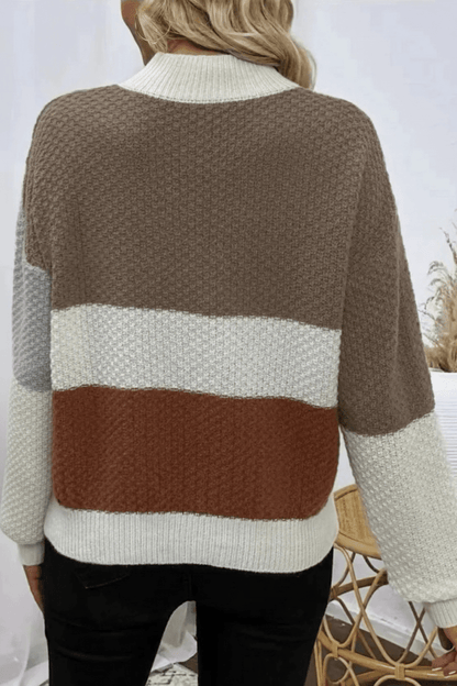 Ailani – Women’s Relaxed Fit Textured Patchwork Knit Sweatshirt