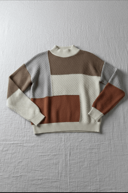 Ailani – Women’s Relaxed Fit Textured Patchwork Knit Sweatshirt