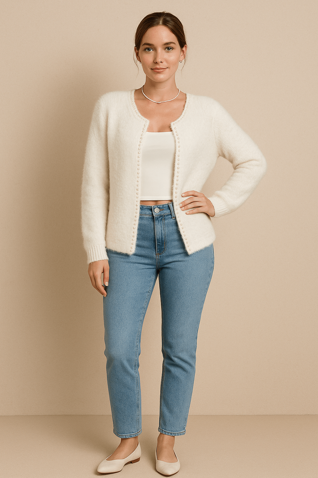 Ashford | Ailish – Women’s Soft Knit V - Neck Cardigan with Pearl Trim - Ashford London Clothing
