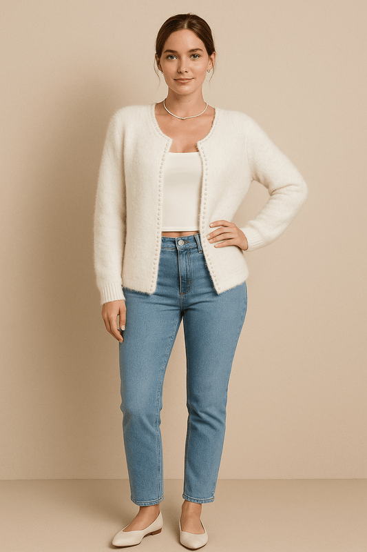 Ashford | Ailish – Women’s Soft Knit V - Neck Cardigan with Pearl Trim - Ashford London Clothing