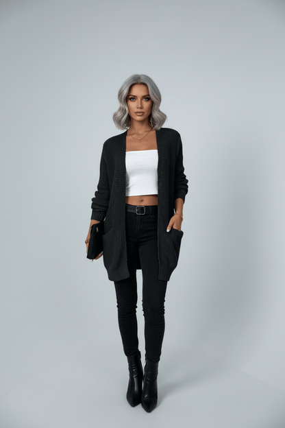 Ashford | Arlona – Women’s Waffle Knit Open Front Cardigan with Pockets - Ashford London Clothing