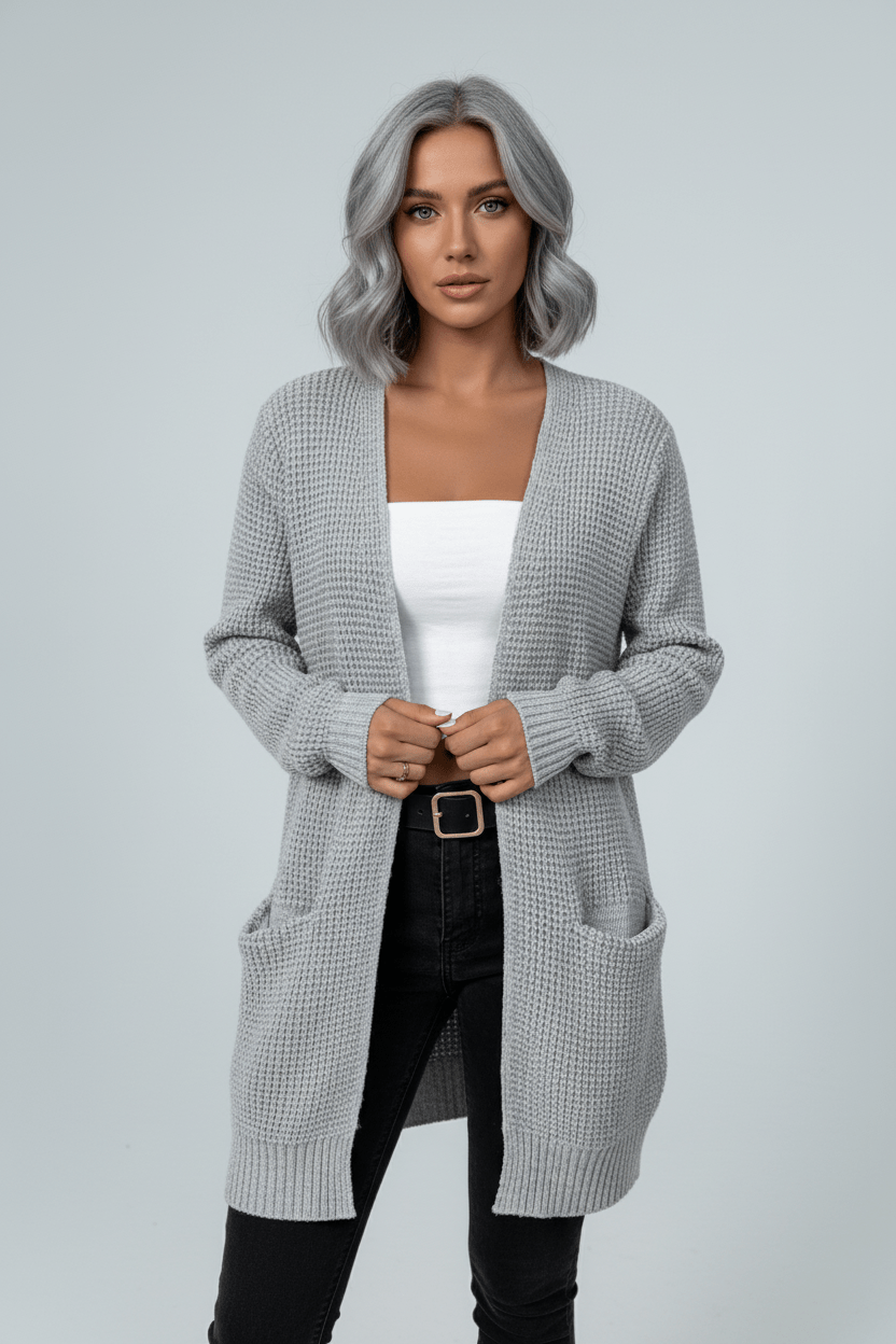 Ashford | Arlona – Women’s Waffle Knit Open Front Cardigan with Pockets - Ashford London Clothing