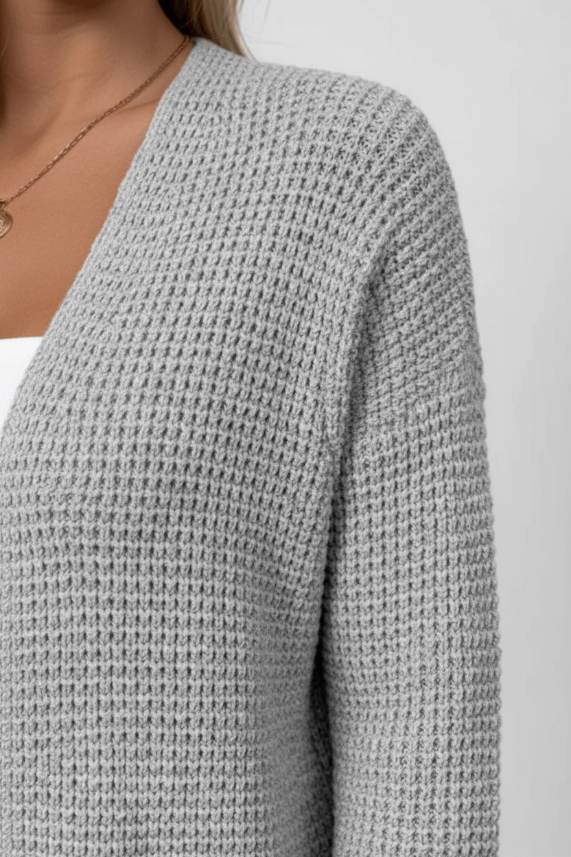 Arlona – Women’s Waffle Knit Open Front Cardigan with Pockets