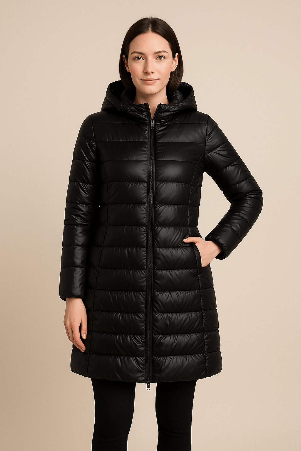 Ashford | Aubrey – Women’s Fitted Mid - Thigh Quilted Down Jacket with Hood - Ashford London Clothing