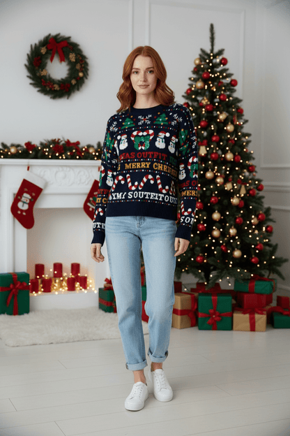 Auri – Women’s Cropped Jacquard Knit Sweatshirt with Holiday Graphic
