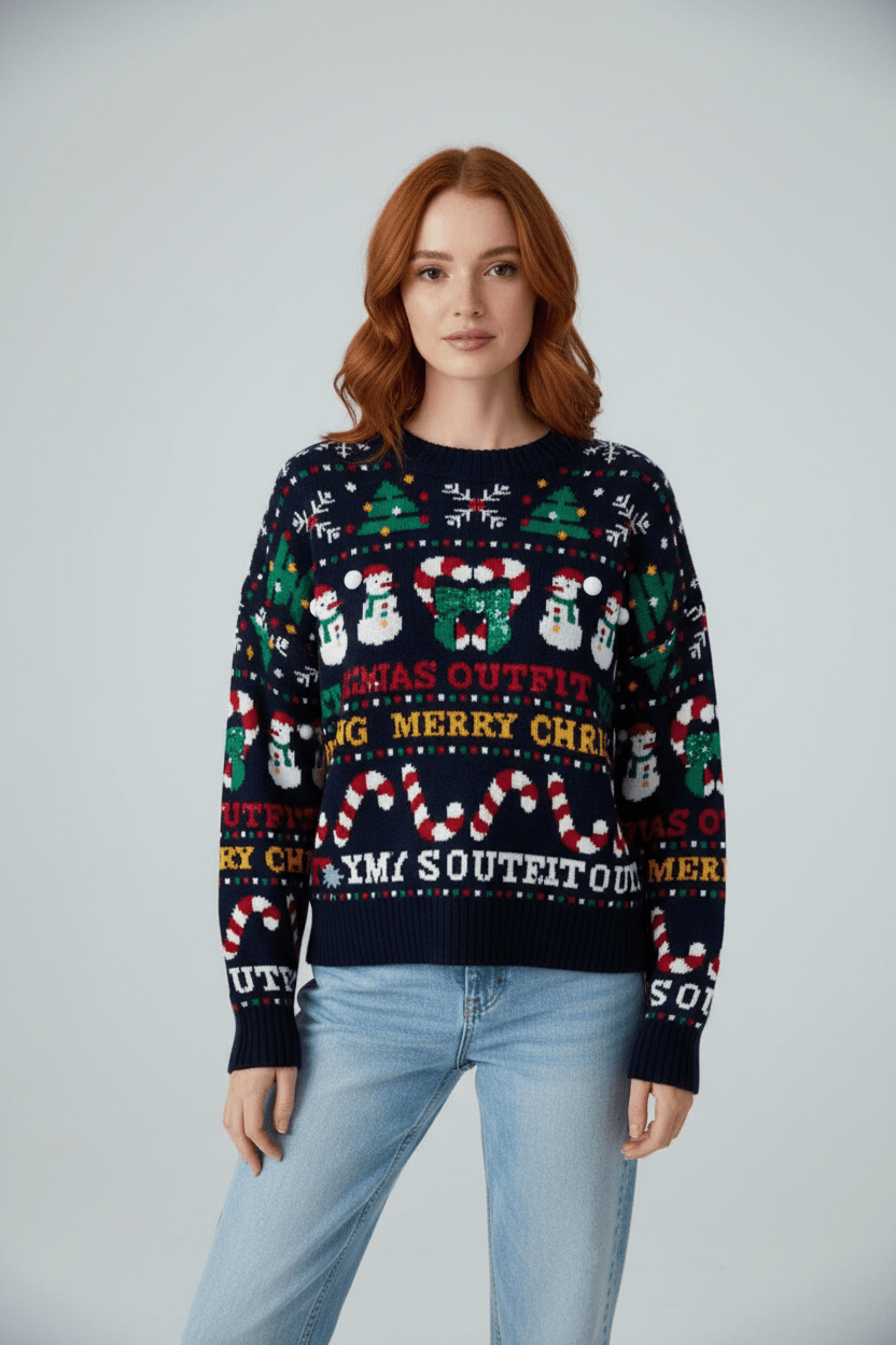 Ashford | Auri – Women’s Cropped Jacquard Knit Sweatshirt with Holiday Graphic - Ashford London Clothing