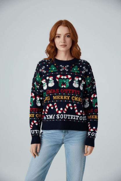 Ashford | Auri – Women’s Cropped Jacquard Knit Sweatshirt with Holiday Graphic - Ashford London Clothing