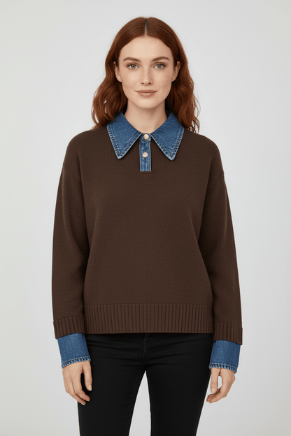 Ashford | Aylen – Women’s Relaxed Fit Knit Sweater with Denim Collar and Cuffs - Ashford London Clothing