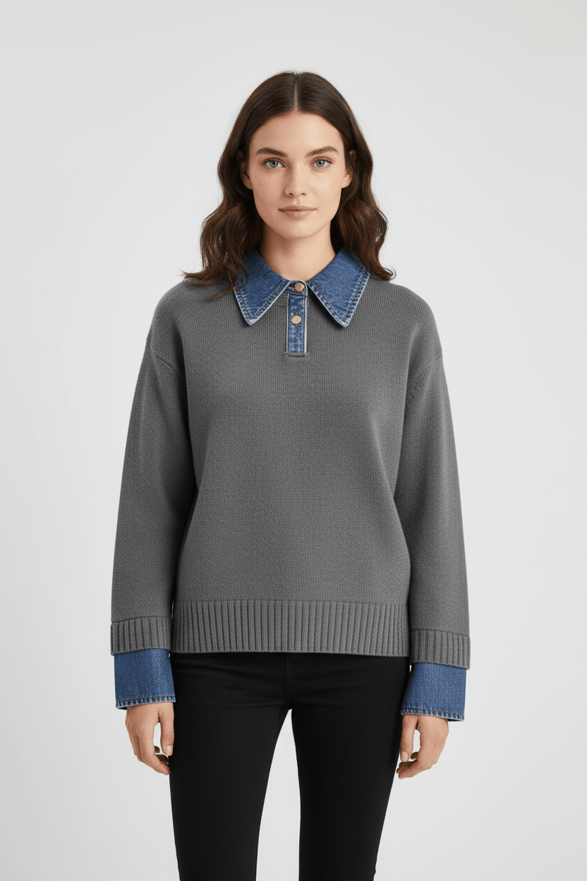 Ashford | Aylen – Women’s Relaxed Fit Knit Sweater with Denim Collar and Cuffs - Ashford London Clothing