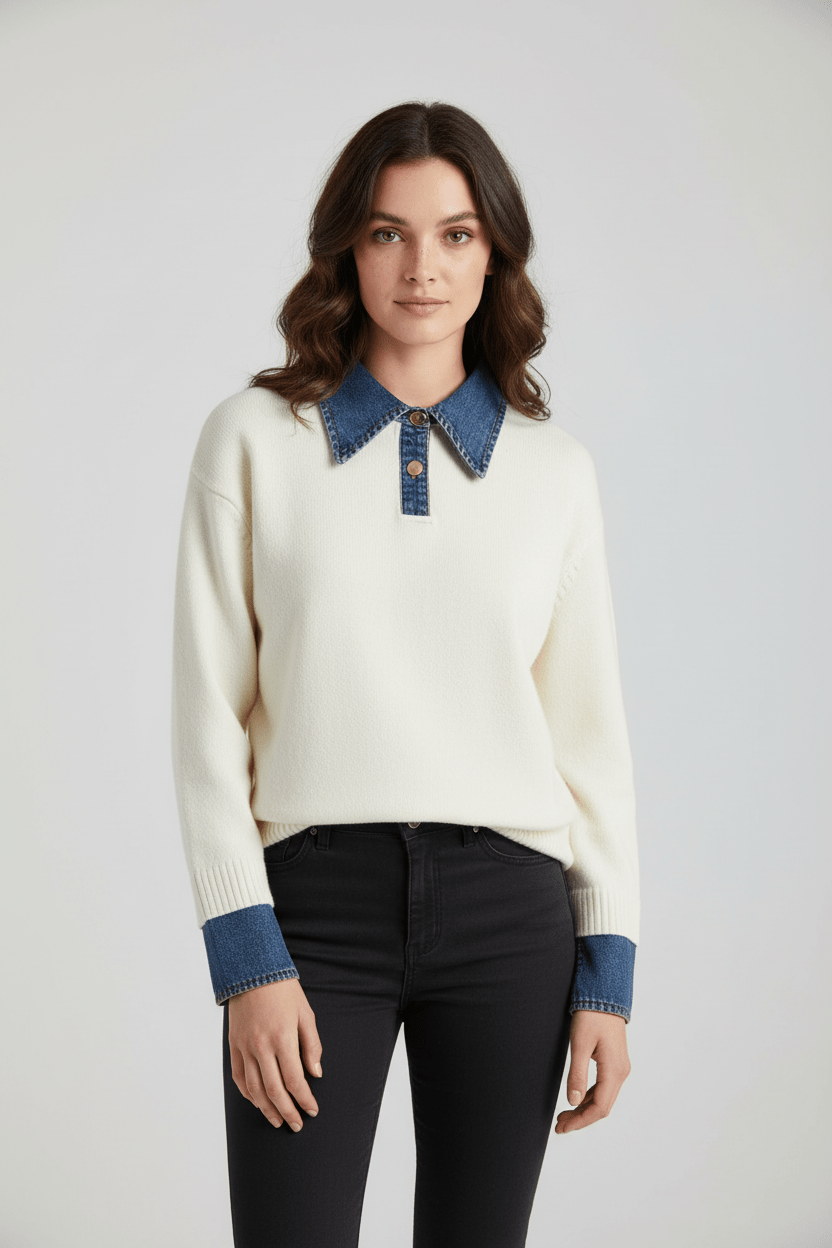 Ashford | Aylen – Women’s Relaxed Fit Knit Sweater with Denim Collar and Cuffs - Ashford London Clothing