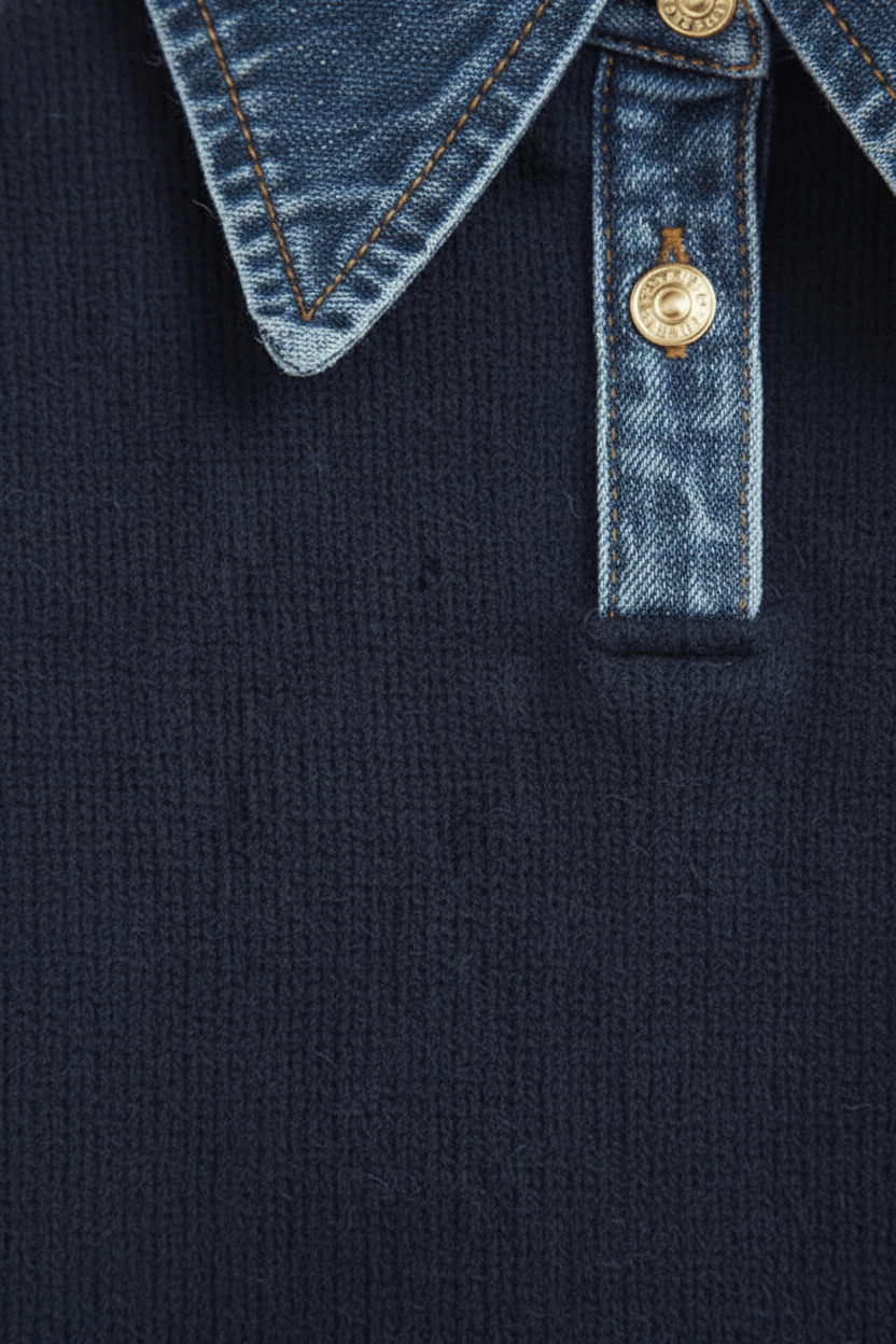 Aylen – Women’s Relaxed Fit Knit Sweater with Denim Collar and Cuffs