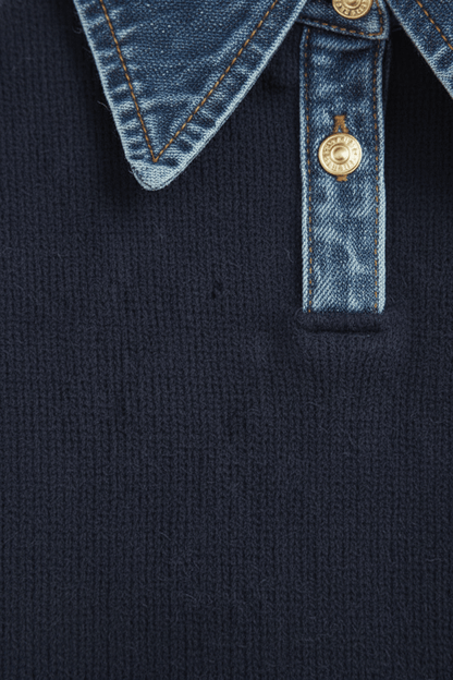 Aylen – Women’s Relaxed Fit Knit Sweater with Denim Collar and Cuffs