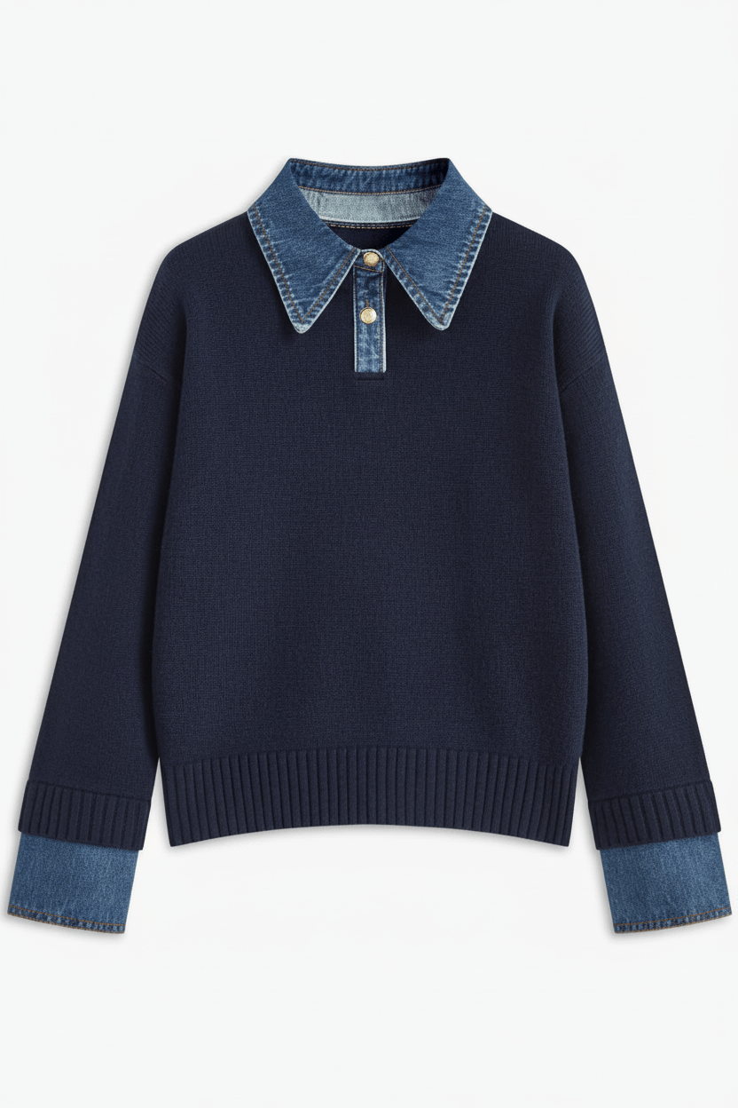 Aylen – Women’s Relaxed Fit Knit Sweater with Denim Collar and Cuffs