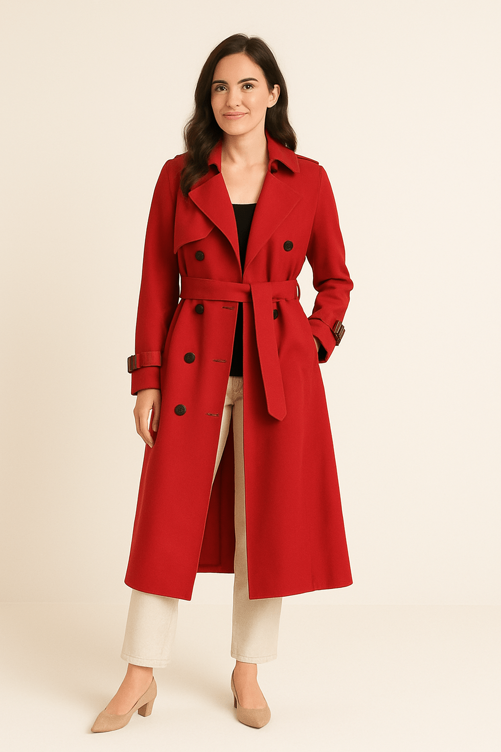 Camille Women’s Double-Breasted Trench Coat – Belted Waist – Classic Fit