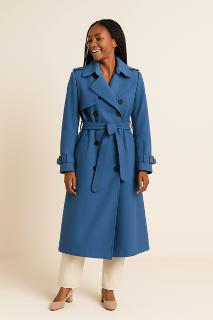 Camille Women’s Double-Breasted Trench Coat – Belted Waist – Classic Fit