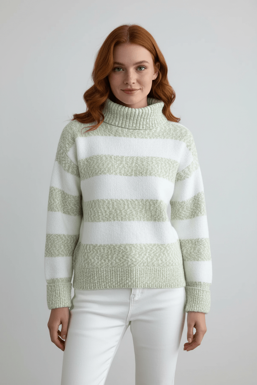 Ashford | Eira – Women’s Plush Knit Pullover with Ribbed Turtleneck and Striped Texture - Ashford London Clothing