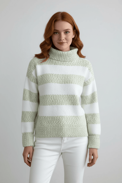 Ashford | Eira – Women’s Plush Knit Pullover with Ribbed Turtleneck and Striped Texture - Ashford London Clothing