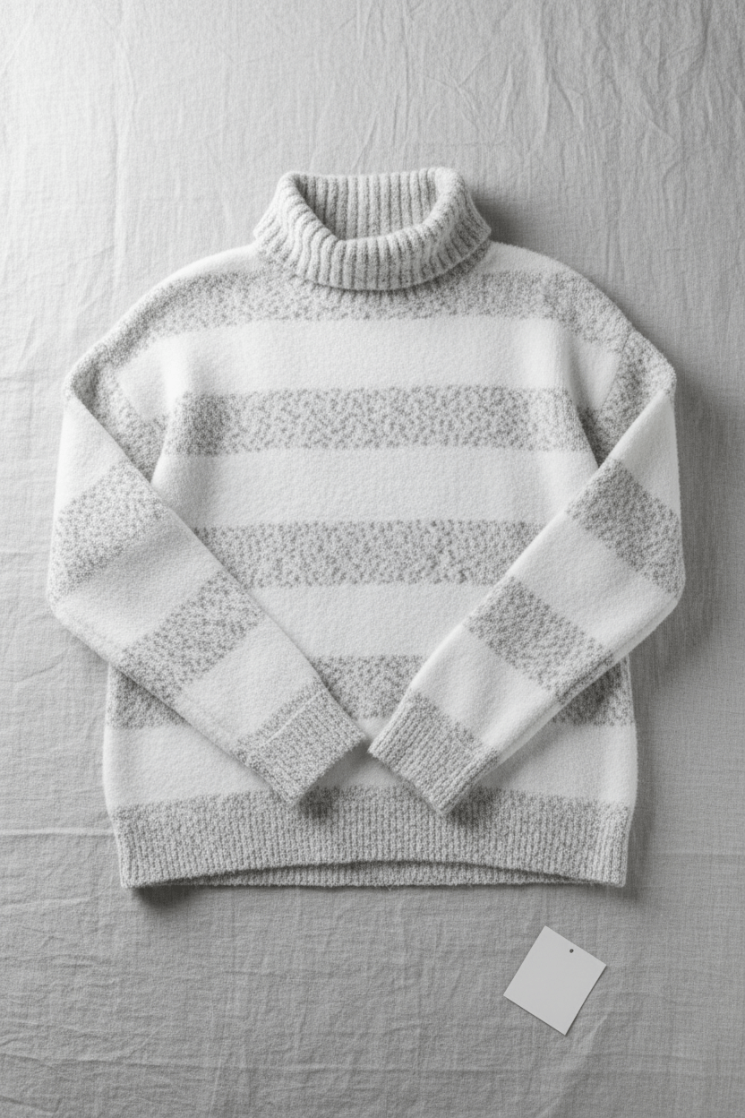 Eira – Women’s Plush Knit Pullover with Ribbed Turtleneck and Striped Texture