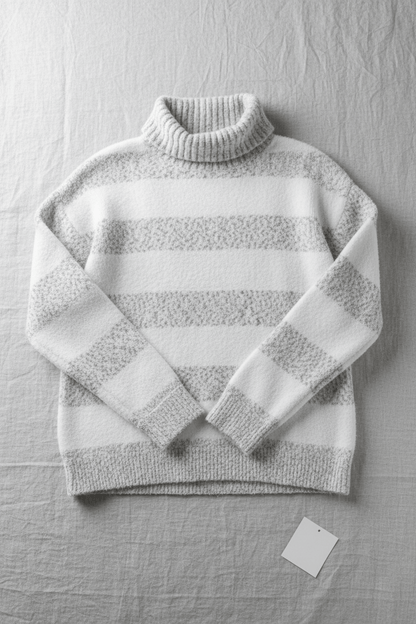 Eira – Women’s Plush Knit Pullover with Ribbed Turtleneck and Striped Texture