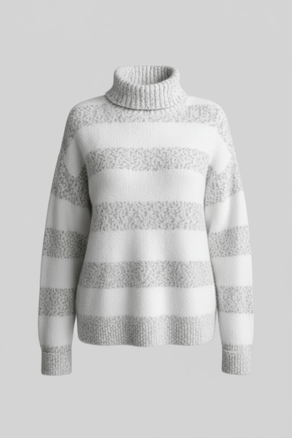 Eira – Women’s Plush Knit Pullover with Ribbed Turtleneck and Striped Texture