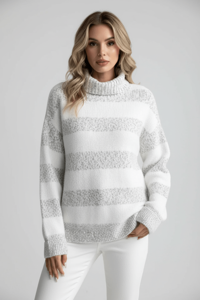 Ashford | Eira – Women’s Plush Knit Pullover with Ribbed Turtleneck and Striped Texture - Ashford London Clothing