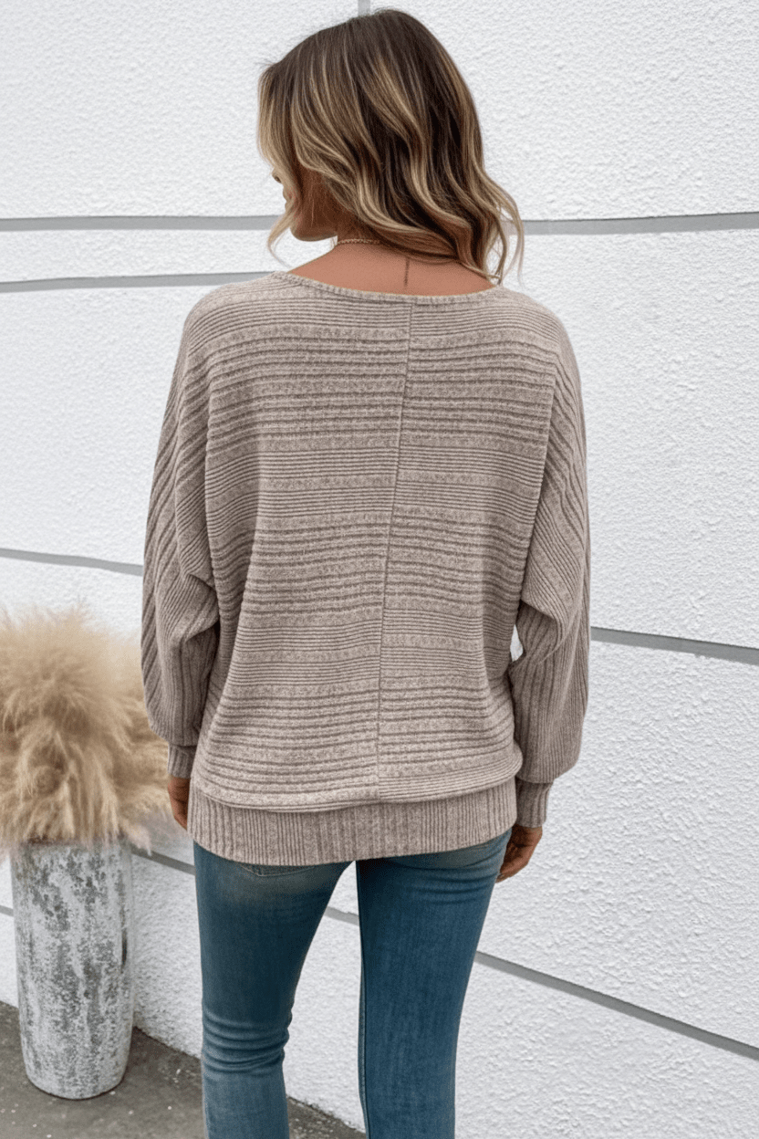 Eira – Women’s Textured Rib Knit Sweatshirt with Dolman Sleeves